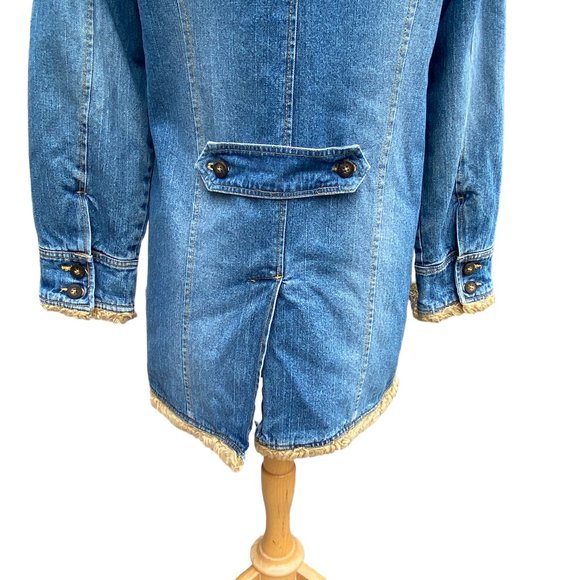 Lee Longline Faux Fur Denim Jean Jacket Cowgirl Western Fall Vintage 90s Faded-M - Picture 9 of 16